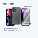 Contenu du colis – Coque Metal couleur Argent + 2 Verres Trempes Pour iPhone 14 Pro Max