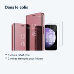 Contenu du colis – Coque Folio Rabat Miroir Pour Samsung Galaxy S23 FE Couleur Rose + 2 Verres Trempe Protection Ecran