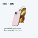 Contenu du colis – Coque Rose pour iPhone 13 Pro (6,1 pouces) et 2 Verres Trempé Film Protection Ecran