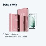Contenu du colis – Coque Folio Rabat Miroir Rose + 2 Verres Trempes Pour Samsung Galaxy S22 5G