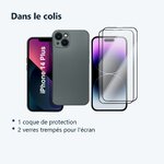 Contenu du colis – Coque Metal couleur Argent + 2 Verres Trempes Pour iPhone 14 Plus
