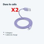 Contenu du colis – 2 Câble Metal Nylon Renforcé Chargeur USB Couleur Argent pour IPhone 1,5m Tréssé Compatible IPhone 5s/6/6S