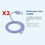 Accessoire ajusté au modèle exact – 2 Câble Metal Nylon Renforcé Chargeur USB Couleur Argent pour IPhone 1,5m Tréssé Compatib