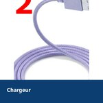 Vue de détail – 2 Câble Metal Nylon Renforcé Chargeur USB Couleur Argent pour IPhone 1,5m Tréssé Compatible IPhone 5s/6/6S/7/
