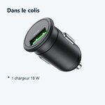 Contenu du colis – Chargeur voiture USB QC 3.0 PD 18W 3A pour iPhone X / Xr / 11 / 12 / 13