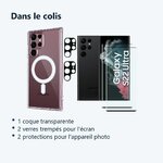 Contenu du colis – Coque Silicone Transparente Compatible Magsafe + Verres Trempes et Protections Camera Arriere X2 Pour Sams