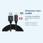 Accessoire ajusté au modèle exact – X5 Cable Metal Nylon Renforce Chargeur USB Couleur Noir pour IPhone Longueur 2m Tréssé Co