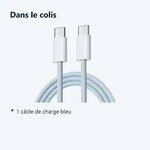 Contenu du colis – Cable Type-C / Type-C Charge Rapide 3A Nylon Renforce Bleu 1M Pour Smartphone Xiaomi / Oppo / Vivo / Real