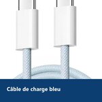 Vue de détail – Cable Type-C / Type-C Charge Rapide 3A Nylon Renforce Bleu 1M Pour Smartphone Xiaomi / Oppo / Vivo / Realme