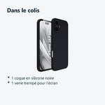 Contenu du colis – Coque Silicone Noir + Verre Trempe Pour iPhone 16 Plus