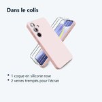 Contenu du colis – Coque Silicone Rose Pour Samsung Galaxy S24 + 2 Verres Trempes
