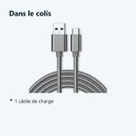 Contenu du colis – Cable Type-C Nylon Renforce Longeur 2M Couleur Argent