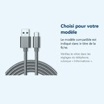 Accessoire ajusté au modèle exact – Cable Type-C Nylon Renforce Longeur 2M Couleur Argent