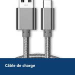 Vue de détail – Cable Type-C Nylon Renforce Longeur 2M Couleur Argent
