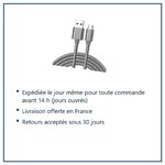 Expédition le jour même, livraison offerte, retours sous 30 jours – Cable Type-C Nylon Renforce Longeur 2M Couleur Argent
