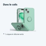 Contenu du colis – Coque Silicone Pour iPhone 15 Plus Couleur Vert Avec Anneau Support