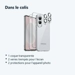 Contenu du colis – Coque Silicone Transparente + Verres Trempes et Protections Camera Arriere Transparent X2 Pour Samsung Gal