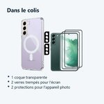 Contenu du colis – Coque Silicone Transparente Compatible Magsafe + Verres Trempes et Protections Camera Arriere X2 Pour Sams