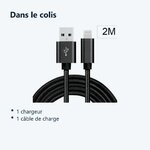 Contenu du colis – Cable Metal Nylon Renforce Chargeur USB Couleur Noir pour IPhone Longueur 2m Tréssé Compatible IPhone 5s/6