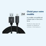 Accessoire ajusté au modèle exact – Cable Metal Nylon Renforce Chargeur USB Couleur Noir pour IPhone Longueur 2m Tréssé Compa