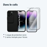 Contenu du colis – Coque Cam Slide couleur Noir + 2 Verres Trempes Pour iPhone 14 Pro