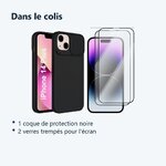 Contenu du colis – Coque Cam Slide couleur Noir + 2 Verres Trempes Pour iPhone 14 Plus