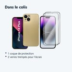 Contenu du colis – Coque Metal couleur Or + 2 Verres Trempes Pour iPhone 14 Plus