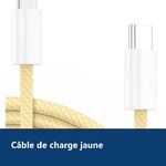 Vue de détail – Cables X2 Type-C Charge Rapide 3A Nylon Renforce Jaune 1m Pour iPhone 8 / X / XR / 11 / 12 / 13 / SE 2022