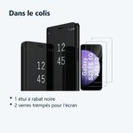 Contenu du colis – Coque Folio Rabat Miroir Pour Samsung Galaxy S23 FE Couleur Noir + 2 Verres Trempe Protection Ecran