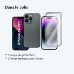 Contenu du colis – Coque Metal couleur Argent + 2 Verres Trempes Pour iPhone 14 Pro