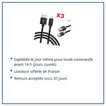 Expédition le jour même, livraison offerte, retours sous 30 jours – X3 Câble Metal Nylon Renforcé Chargeur USB/Type C Longueu