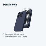 Contenu du colis – Coque Silicone Bleu Nuit + 2 Verres Trempes Pour iPhone 15 Pro