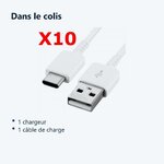 Contenu du colis – X10 Cable USB- Type C Chargeur Blanc pour Samsung Galaxy A8 / S9 / S9Plus Blanc X10
