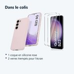 Contenu du colis – Coque Silicone Rose + 2 Verres Trempes Pour Samsung Galaxy S23 5G