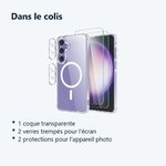 Contenu du colis – Coque MagSafe Transparente pour Samsung Galaxy S24 + 2 Verres Trempés + 2 Protections Caméra –