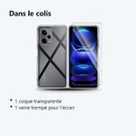 Contenu du colis – Coque Silicone Transparente + Verre Trempe Pour Xiaomi Redmi Note 12 Pro