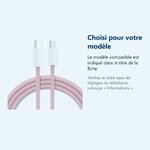 Accessoire ajusté au modèle exact – Cable Type-C Charge Rapide 3A Nylon Renforce Rose 2M Pour iPhone 8 / X / XR / 11 / 12 /