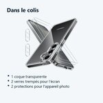 Contenu du colis – Coque Silicone Transparente + Verres Trempes et Protections Camera Arriere Transparent X2 Pour Samsung Gal