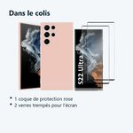 Contenu du colis – Coque Rose pour Samsung Galaxy S22 Ultra (6,8 pouces) et 2 Verres Trempé Film Protection Ecran