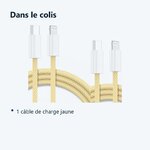 Contenu du colis – Cables X2 Type-C Charge Rapide 3A Nylon Renforce Jaune 2M Pour iPhone 8 / X / XR / 11 / 12 / 13 / SE 2022