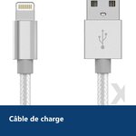 Vue de détail – Cable Nylon Renforce Longeur 2M Couleur Argent X2 Pour iPhone SE 2020 / X / Xr / 11 / 12