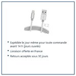 Expédition le jour même, livraison offerte, retours sous 30 jours – Cable Nylon Renforce Longeur 2M Couleur Argent X2 Pour iP