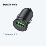 Contenu du colis – Chargeur voiture USB QC 3.0 PD 18W 3A pour Samsung A13 / A53 / S21 / S22 / Plus / Ultra