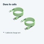 Contenu du colis – Cables X2 USB-Type C Charge Rapide 3A Silicone Vert 2m Pour Smartphone Xiaomi / Oppo / Vivo / Realme / Pix