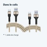 Contenu du colis – Cables X2 USB / Type-C Charge Rapide 3A Nylon Renforce Or 1m Pour Smartphone Xiaomi / Oppo / Vivo / Realm