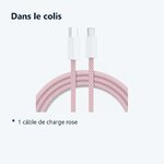 Contenu du colis – Cable Type-C Charge Rapide 3A Nylon Renforce Rose 1m Pour iPhone 8 / X / XR / 11 / 12 / 13 / SE 2022