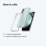 Contenu du colis – Coque Pour Samsung Galaxy S23 FE Silicone Transparente Angles Renforces + 2 Verres Trempes