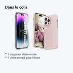 Contenu du colis – Coque Silicone Couleur Rose + Verre Trempe Pour iPhone 14 Pro Max