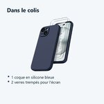 Contenu du colis – Coque Silicone Bleu Nuit + 2 Verres Trempes Pour iPhone 14 Plus