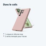 Contenu du colis – Coque Pour Samsung Galaxy S24 Ultra Silicone Rose + 2 Verres Trempes